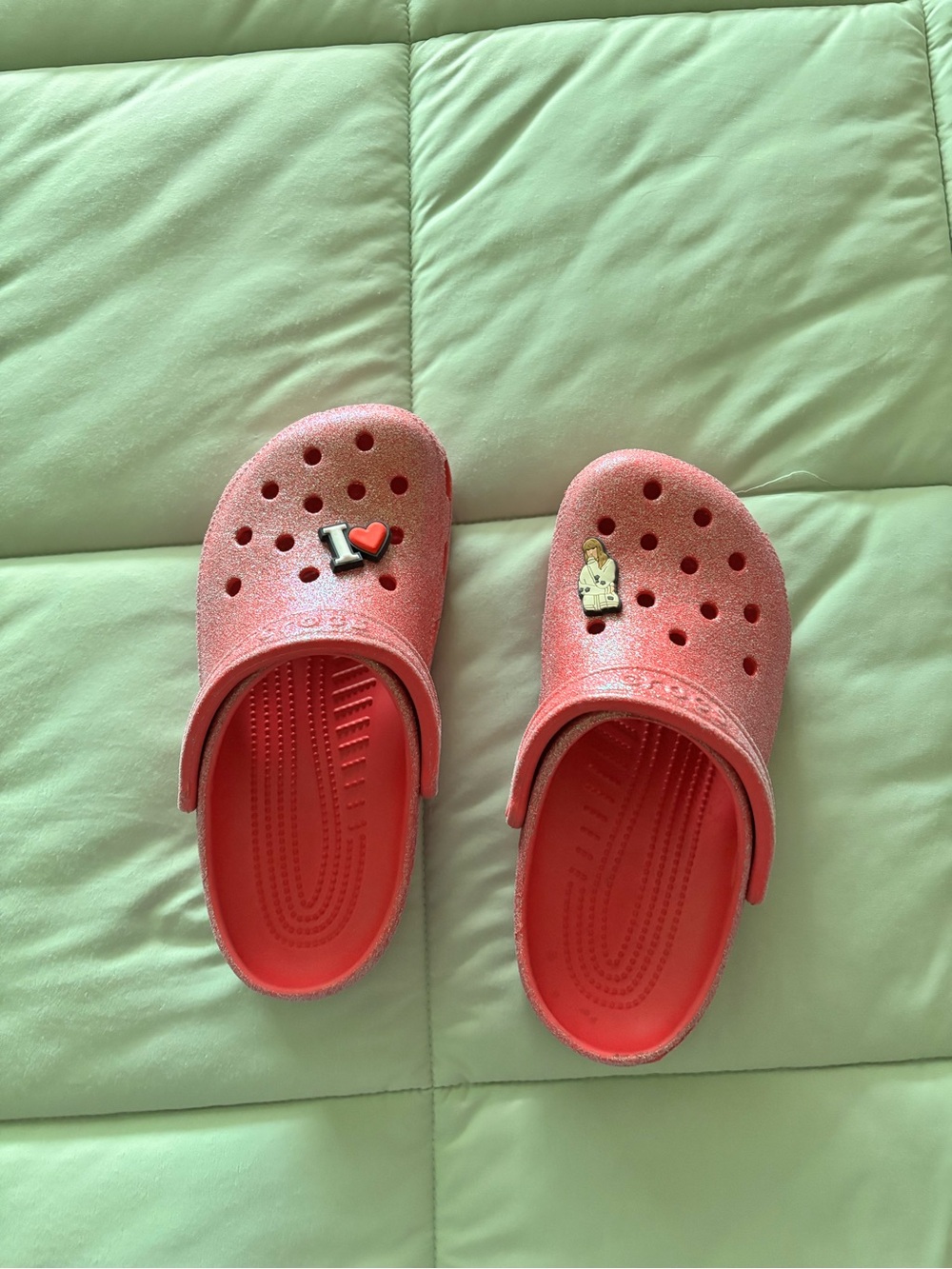 CROCS Red Glitter Classic Clog Mules